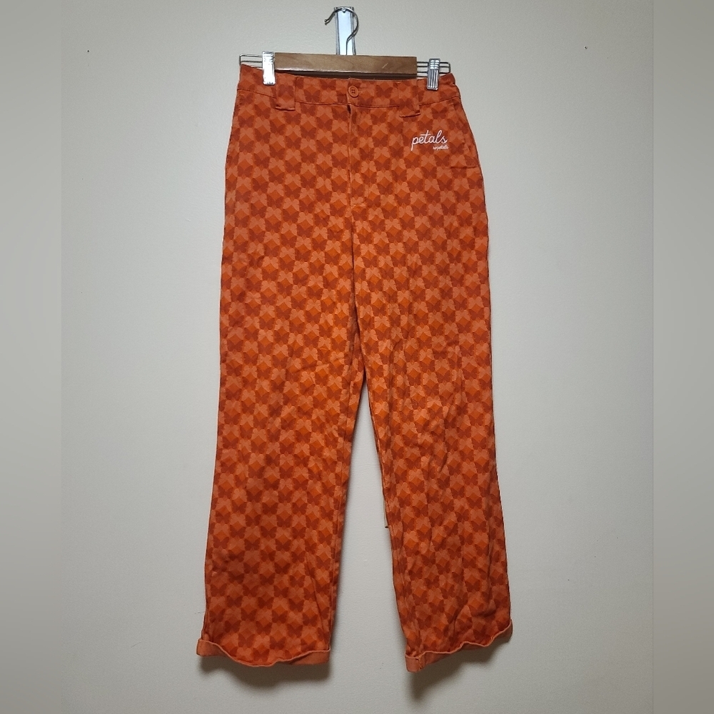 Petals and Peacocks Butterfly Checkered Orange Work Pants sz 1